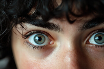 Fototapeta premium Woman with raised eyebrows and wide eyes showing surprise