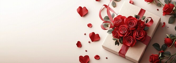 Valentine's Day gift box with bunch of red roses