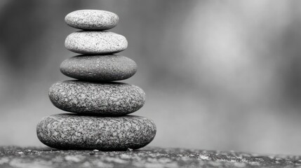 Fototapeta premium A monochrome image of stacked stones symbolizing balance and tranquility.