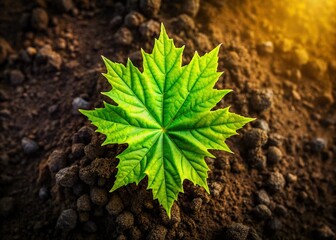 Aerial View of a Tiny Maple Seedling, Symbol of Spring Renewal and Nature's Resilience