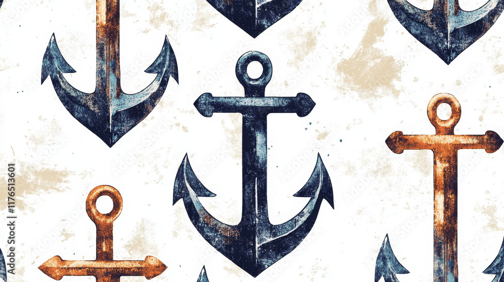 Poster retro nautical anchors with arrow shaped flukes seamless pattern on white background for fabric desi