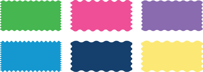 Scalloped rectangle shape multicolored, Vector Rectangle, Clipart image isolated and Oval Elements with Curve Edge. Zig Zag Shapes for Stickers, Badges,
