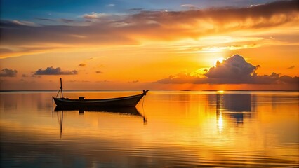 African Sunrise: Silhouette of Traditional Boat - Minimalist Photography