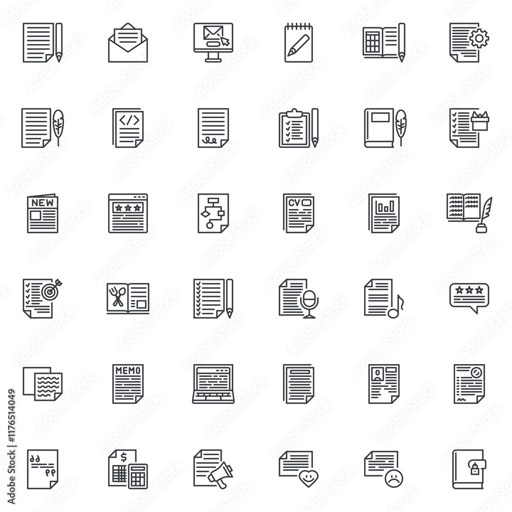 Poster write line icons set