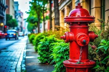 Close-Up Red Fire Hydrant, Vibrant Urban Landscape Photography
