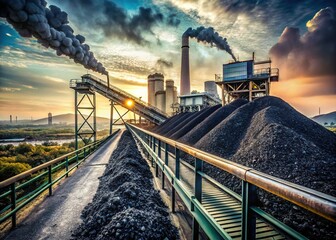 Coal Mining: Conveyor Belt to Coal Stack - Industrial Power Generation