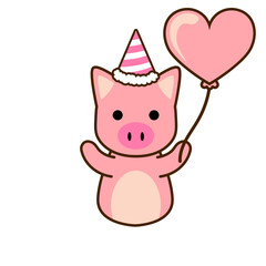 Cute Birthday Pig Cartoon