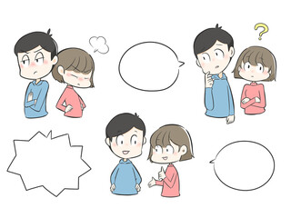 話し合う夫婦のイラスト吹き出しセット