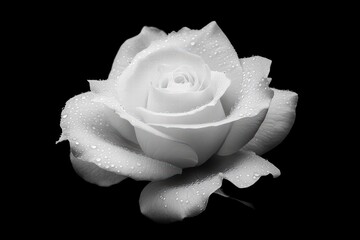 Elegant Black and White Rose with Water Droplets on Petals