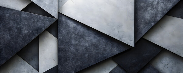 Black white dark gray silver abstract pattern background. Geometric shape. Line triangle angle fold polygon diamond 3D. Gradient. Rough grain noise. Light shadow. Matte shimmer. Design.