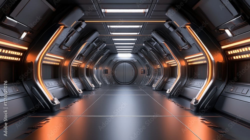 Poster futuristic abstract 3d room with white background and soft light illuminating the walls in a high-te