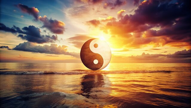 Vintage Yin Yang Sunset Horizon:  A Serene Balance of Light and Dark