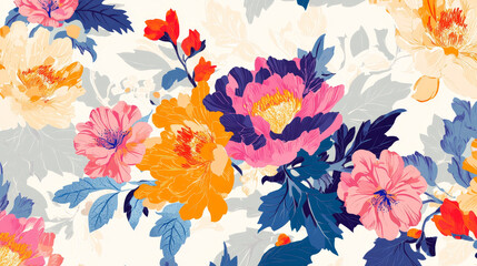 Colorful oriental flowers decorated by motifs of paisley ornament with wavy lines and openwork curlicues. Textile, lace embellishment or carpet floral pattern design usage