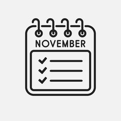 Icon calendar November month, to-do list checklist