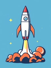 Fototapeta premium Retro Rocket Launch Illustration Against a Starry Sky. AI Generated