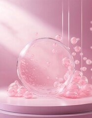 pink bubbles, Gray background for product presentation with beautiful lights and shadows