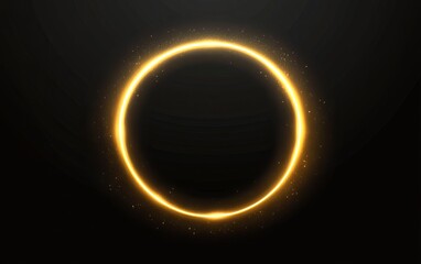 Glowing golden circle frame on black background.