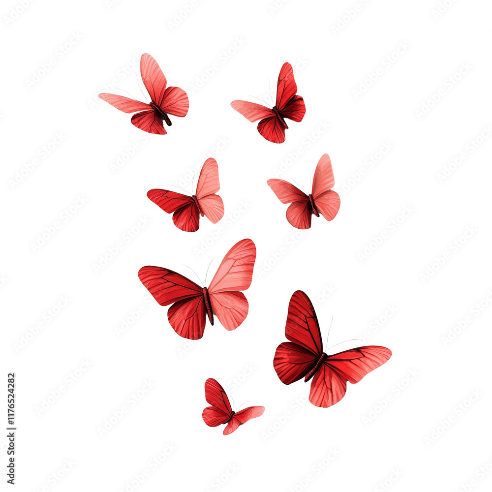 Poster minimalist elegance: red butterflies on transparent background