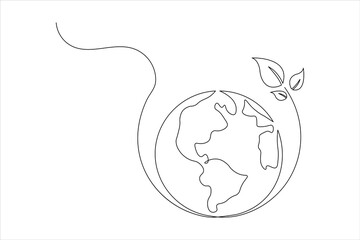 Ecology sustainable continuous line drawing and nature planet outline vector icon