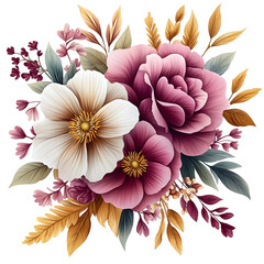 Nature, flowers, clipart watercolor painting of flower, symmetrical pattern, botanical print on white background, vintage style.QW-0617