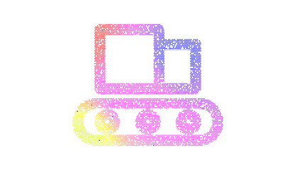 Icon conveyor belt is made up of LED square shapes. There are bright diodes and there are black dead diodes