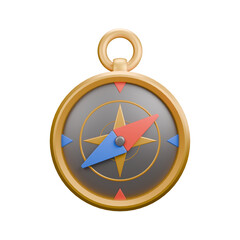 3d icon render golden compass for travelling