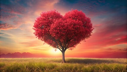 Tree in the shape of heart, valentines day background,
