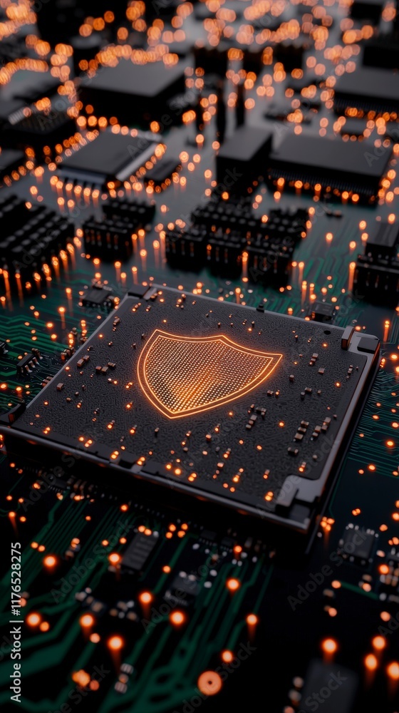 Aufkleber cybersecurity digital shield microchip protection data security tech concept