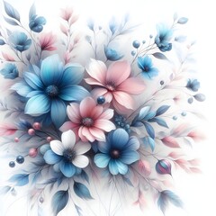 blue and pink pastel painted flowers over white background (4)_Nero AI_Photo