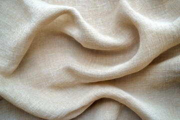 Draped beige linen fabric texture.
