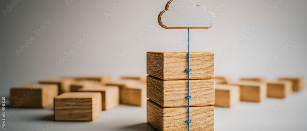 Aufkleber cloud data storage wooden blocks network connection digital technology concept