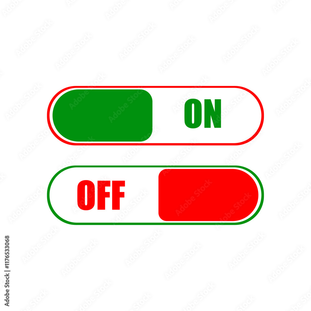 Aufkleber turn on and off mode switch. green and red interface switch button concept. vector ui element icon.