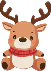 Fototapeta premium Christmas deer head with red bow and Christmas wreath on white background