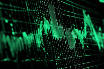 Obraz premium Green digital financial data chart with lines showing stock market trends and analysis for investors : Generative AI