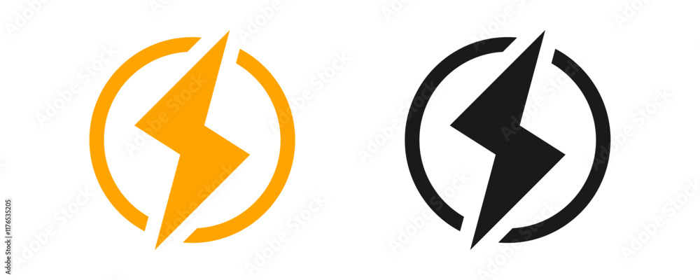 Poster flash thunder power icon set, flash lightning bolt icon with thunder bolt collection - electric powe
