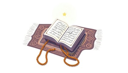 Al - Quran on prayer mat with prayer beads