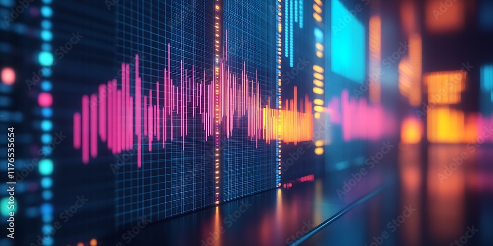 Aufkleber Vibrant Digital Data Visualization with Colorful Sound Wave Patterns : Generative AI