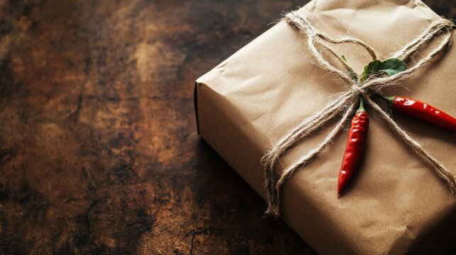 a wrapped gift with a chili pepper on it