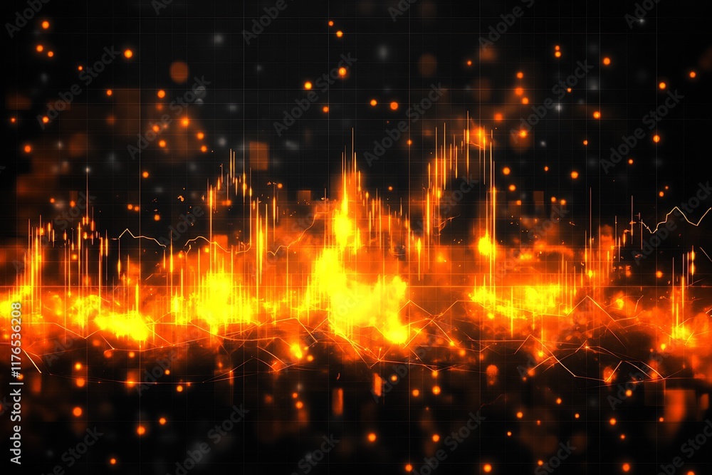 Poster Vibrant Orange Particle Wave with Bokeh Light Effects on Dark Background : Generative AI
