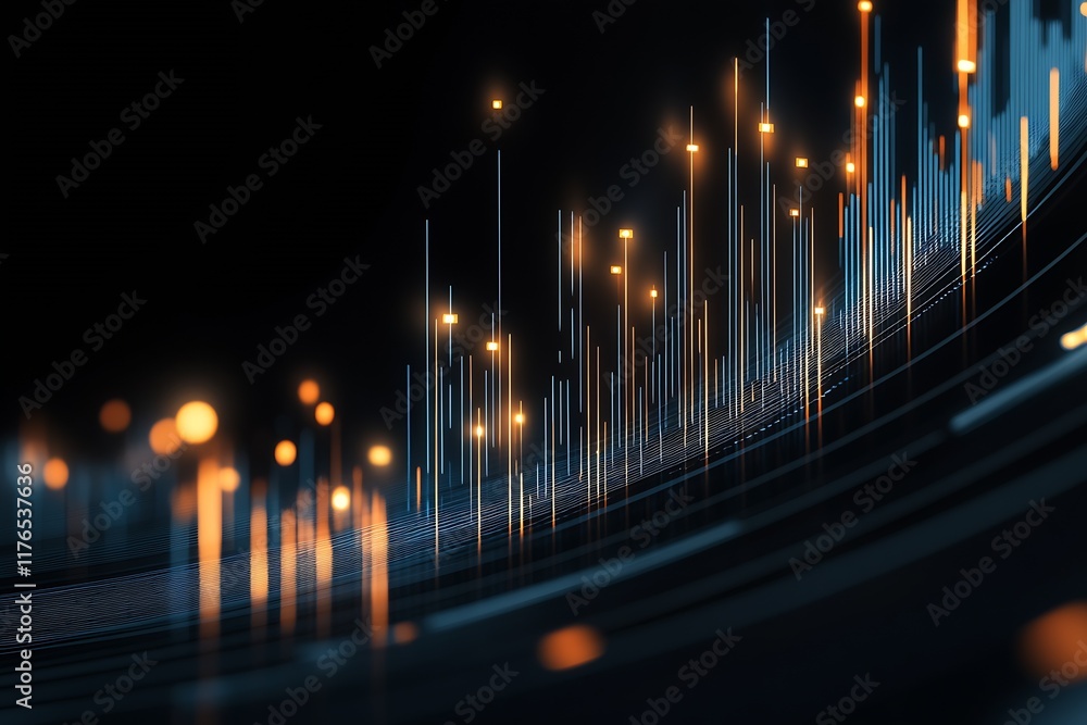 Aufkleber Curved Abstract Data Plot with Luminous Peaks and Subtle Glows on Dark Backdrop : Generative AI