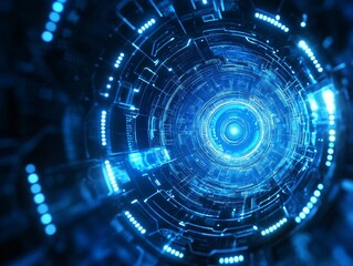 Futuristic blue digital tunnel.