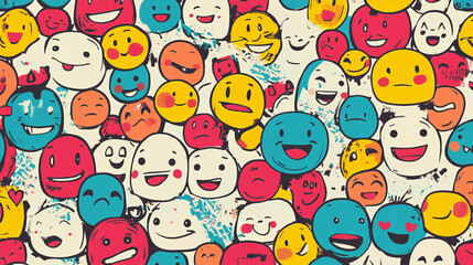 Happy and sad comics faces background with seamless pattern of cute cartoon characters pulling funny faces. May be use as comics theme or scrapbook page backdrop design