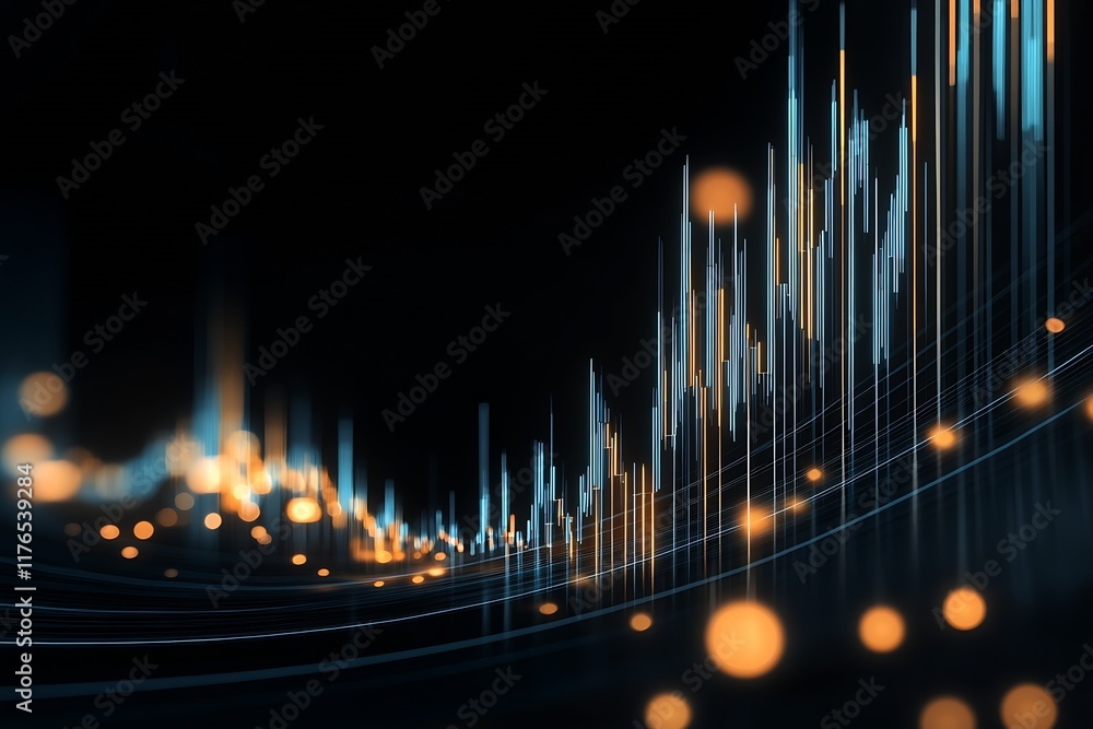 Aufkleber Dynamic Abstract Data Visualization with Glowing Lines and Dots on Black Background : Generative AI