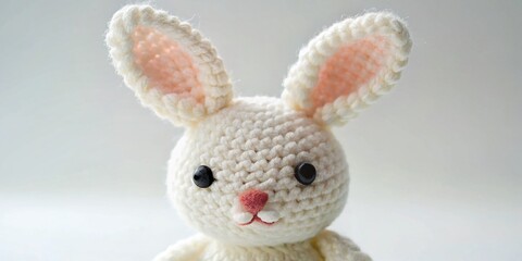 Obraz premium White Crochet Bunny on White Background - Adorable Handmade Knitted Toy