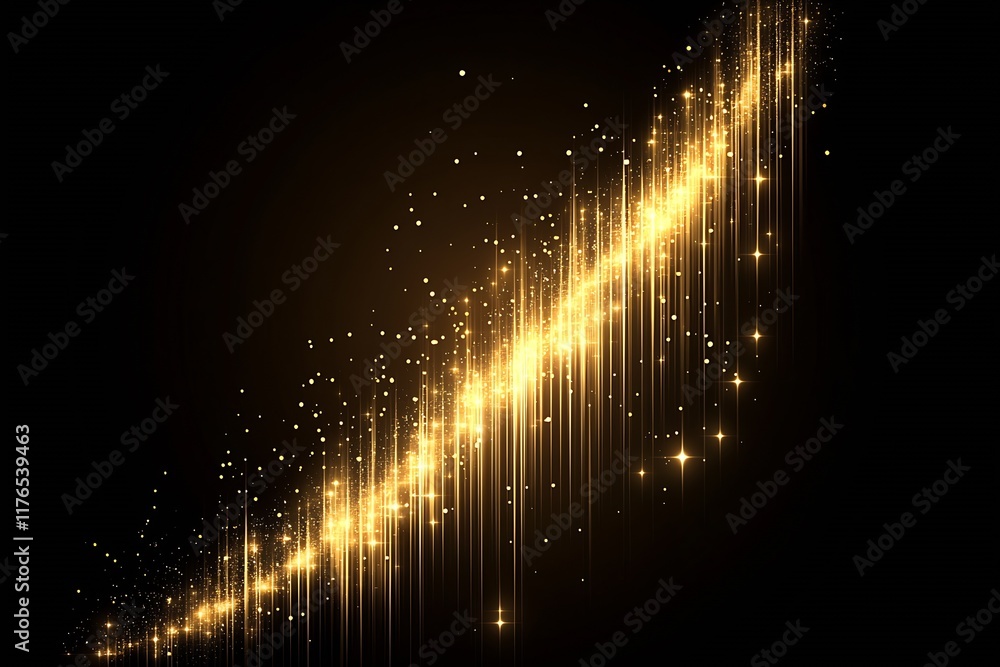 Aufkleber sparkling golden light trail with shimmering particles against a dark background : generative ai
