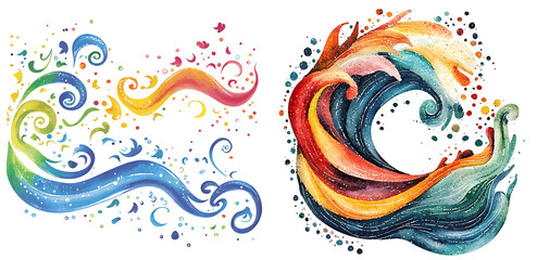 Vibrant abstract watercolor swirls and waves artistic composition studio setting colorful expressions