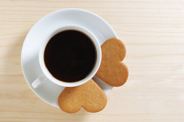 Coffee and heart shaped cookies