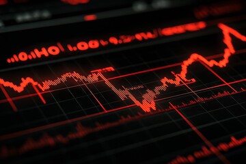 Fototapeta premium Red Digital Finance Stock Market Graph with Economic Data Visualization : Generative AI
