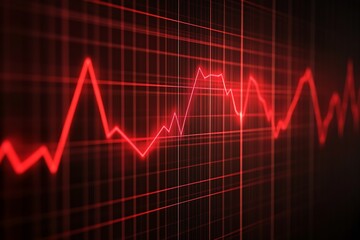 Abstract red electrocardiogram line graph on grid background in medical science theme : Generative AI