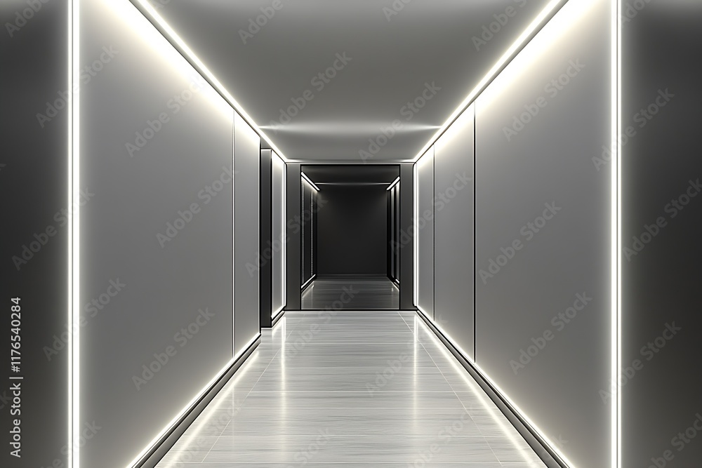 Poster futuristic minimalist hallway with led lighting and sleek design : generative ai